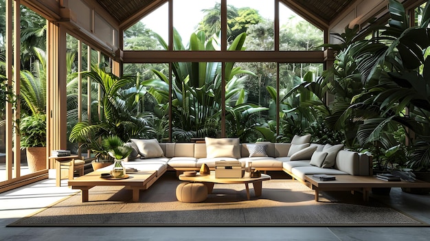 Scandinavian Interior living room with tropical plants