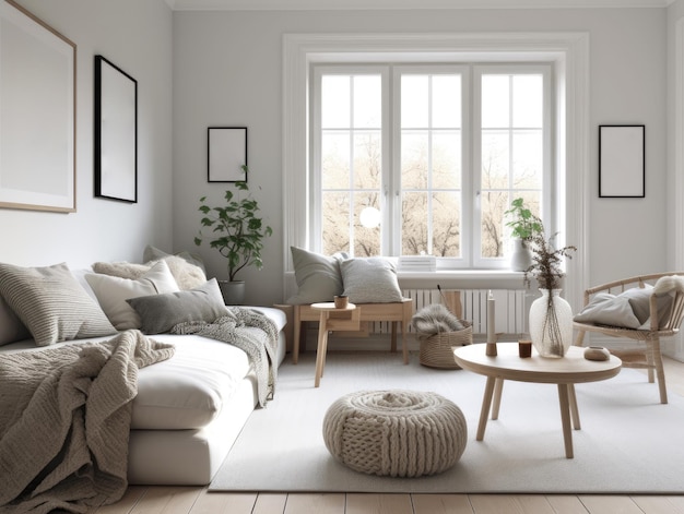 Scandinavian interior style livng room with sofa coffee table and decoration Generatvie AI