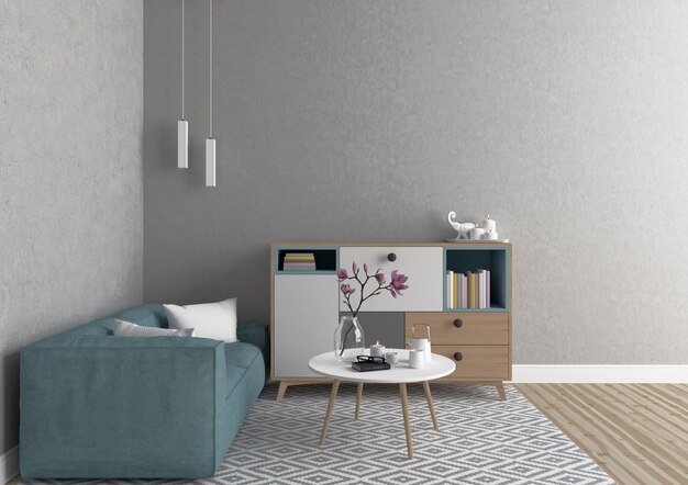 Scandinavian interior with blank wall