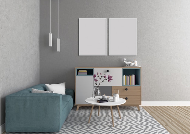 Scandinavian interior with double frames