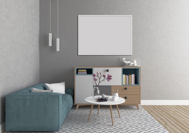 Scandinavian interior with white horizontal frame