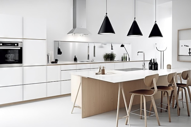 Scandinavian kitchen with minimalist design and sleek lines