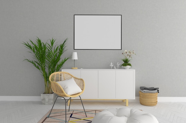 Scandinavian living room horizontal frame mockup