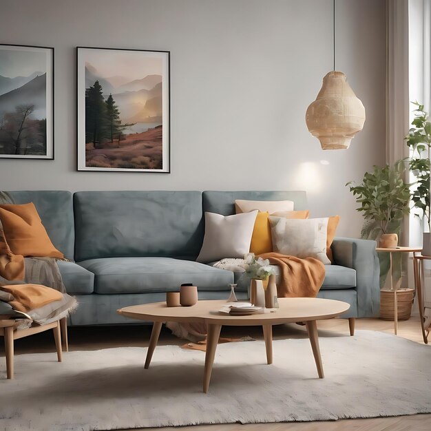 Scandinavian living room interior design zoom background