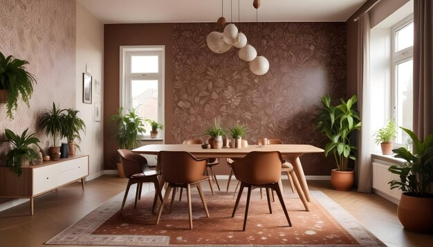 Scandinavian living room interior design zoom backgroundDoodle Galaxy patterned wallpaper graphics