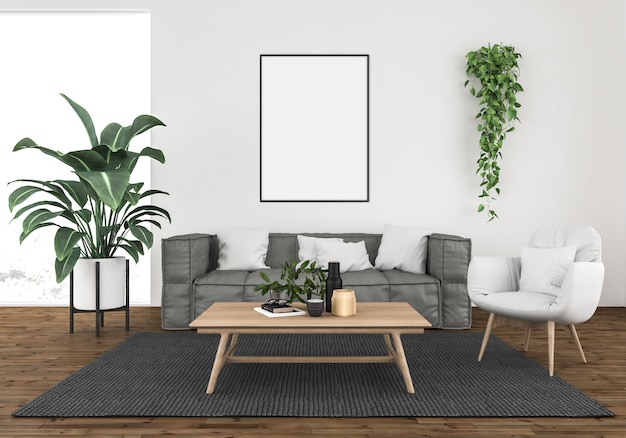 Scandinavian living room with vertical frame