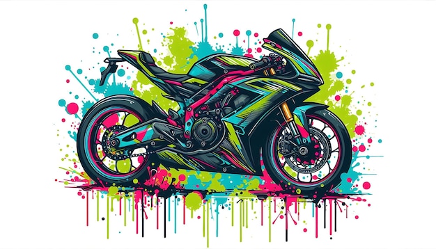 Photo scandinavian neon sports bike dynamic vector art on white background