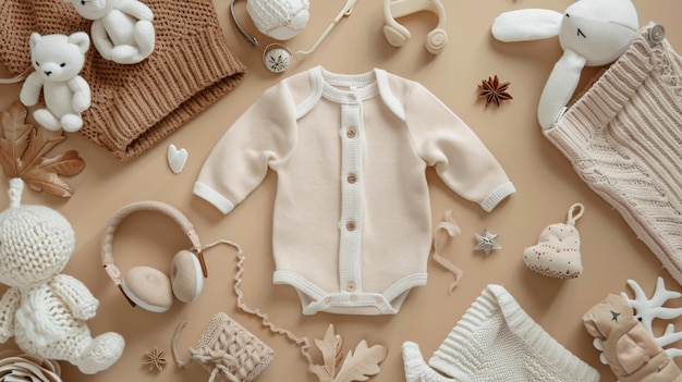 Scandinavian Newborn Baby Clothes Flatlay Aesthetic Composition