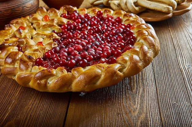 Scandinavian pie with cranberries Homemade traditional pastries