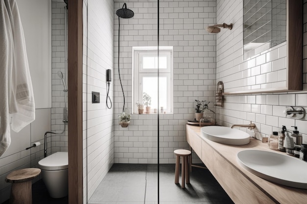 Scandinavian Style Bathroom With Clean Lines White Tiles And Simple Yet Functional Fixtures Generative AI