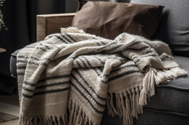 Scandinavian Style Blanket With Soft Texture And Neutral Colors Generative AI