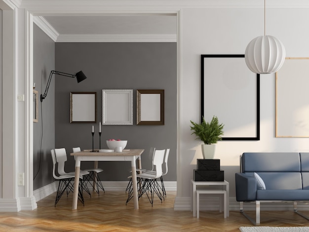 Scandinavian style interior design 3D rendering