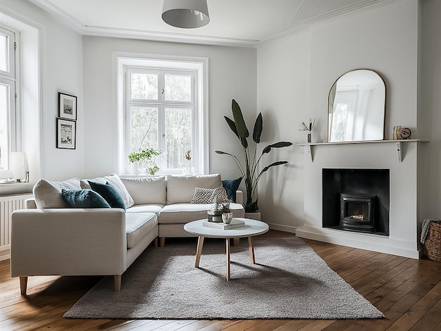 Photo scandinavian style living room interior design a comfortable clean living room with light wood furn