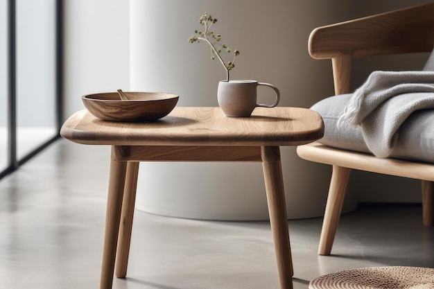 Scandinavian Style Side Table With Natural Wood Materials And Clean Lines Generative AI