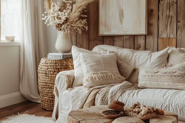 Photo scandinavianinspired living room decor with cozy textiles and natural accents