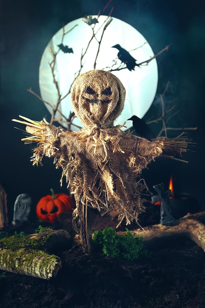 Scarecrow dead wood graves Jackolantern and bones