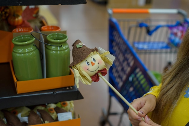 Scarecrow Sale of decorative objects of autumn season