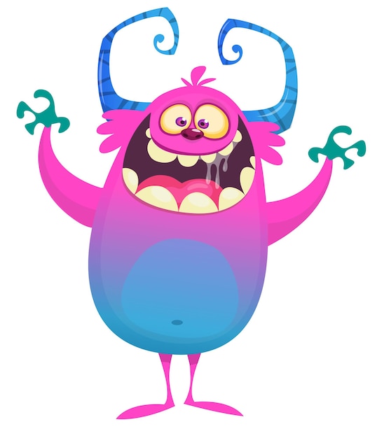 Photo scared cartoon pink monster waving vector cute monster mascot illustration for halloween