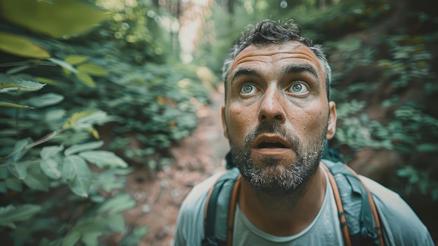 Photo scared man in a forest