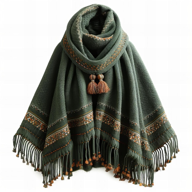 a scarf with a green and brown design is shown