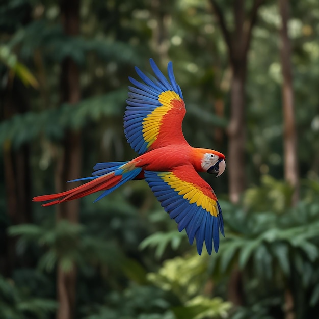 Scarlet Macaw Sitting beside a river