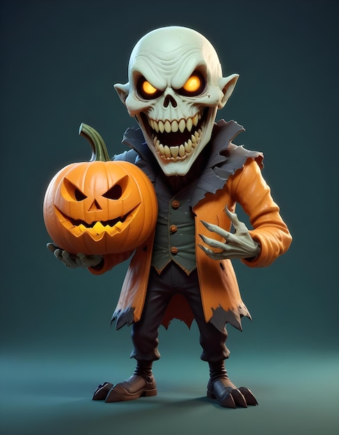 Scary 3d illustration of a monster with a jack o lantern