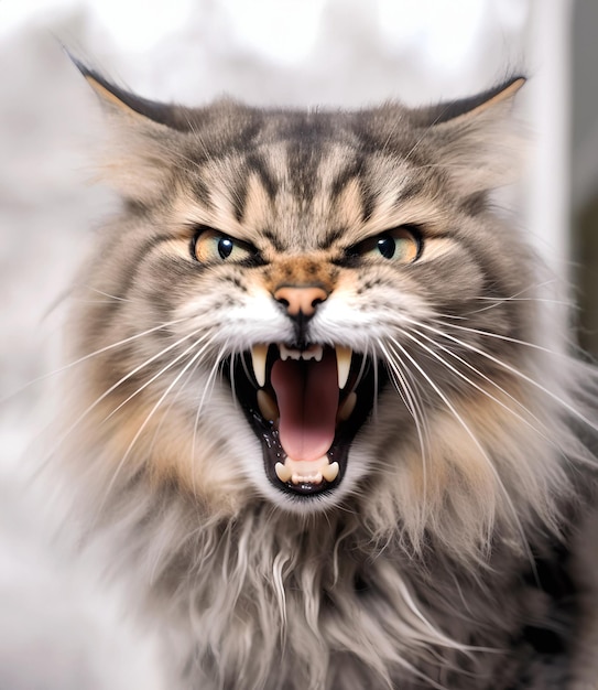 Scary adult cat isolated background