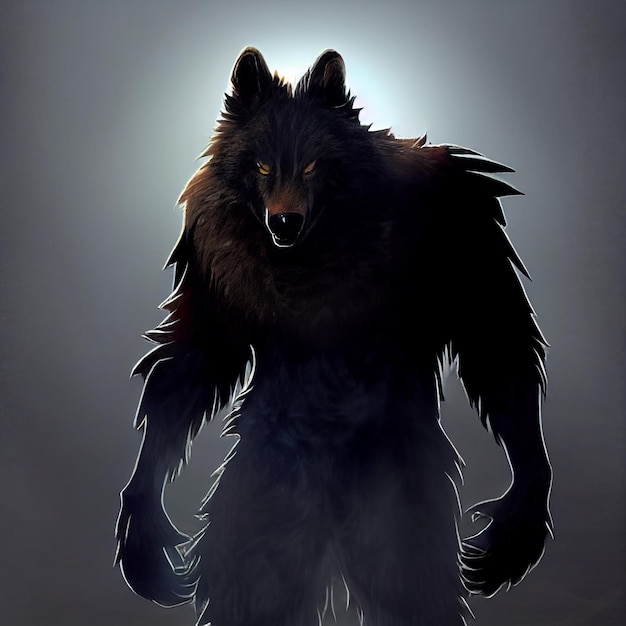 Scary black werewolf illustration full body