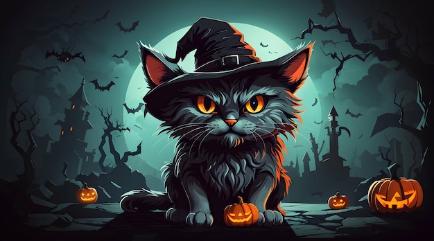 A scary cat fantasy halloween character generated by AI