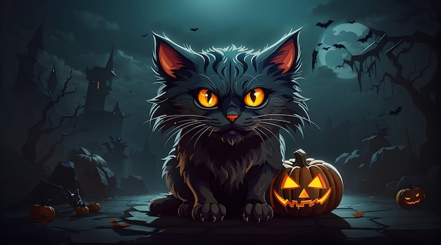 A scary cat fantasy halloween character generated by AI