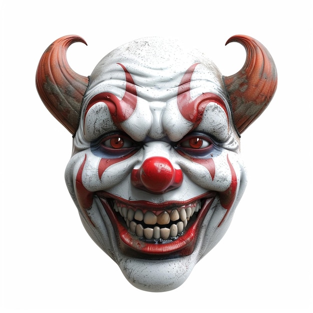 Photo a scary clown face halloween mask with sharp horns and menacing grin