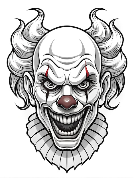 Photo scary clown face in monochrome colors menacing grin and sharp details spooky isolated elements