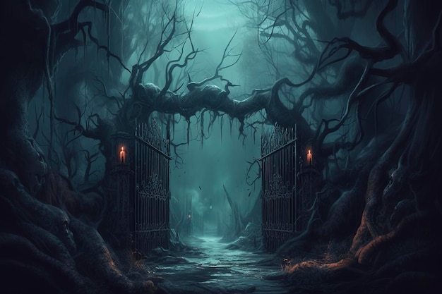 Scary gothic gates in the style of fantasy high quality illustration generate ai