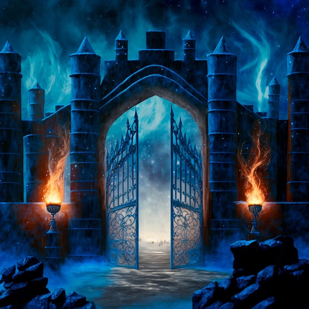 Scary Gothic gates in the style of fantasy. High quality illustration