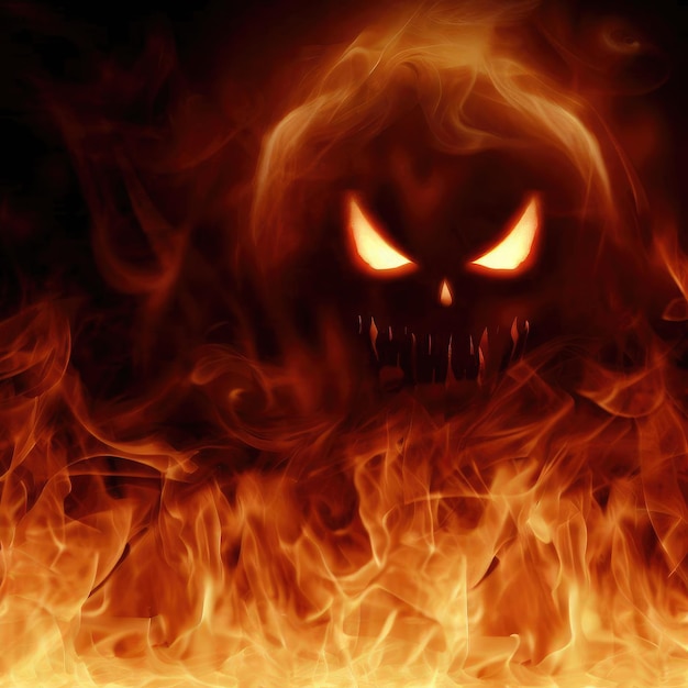 Photo scary halloween background with fire flames