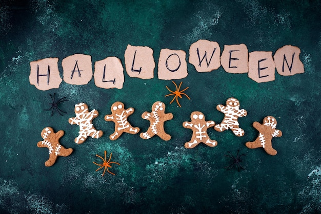 Scary halloween cookies in shape of mummy