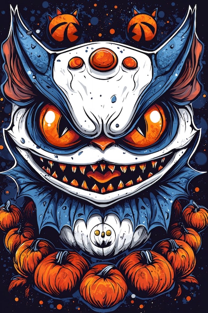 Scary Halloween Monster with Pumpkins