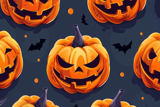 Scary halloween pattern with pumpkins