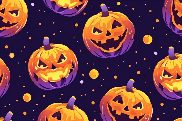 Scary halloween pattern with pumpkins