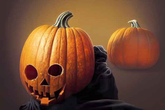 Scary Halloween pumpkin portrait concept art illustration