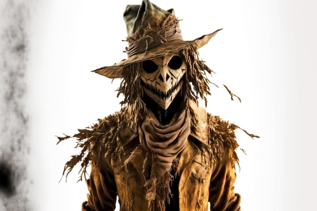 Scary halloween scarecrow isolated on white background