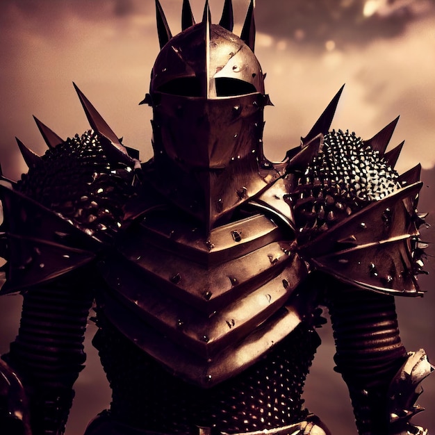 Scary medieval knight soldier warrior man portrait 3d rendering