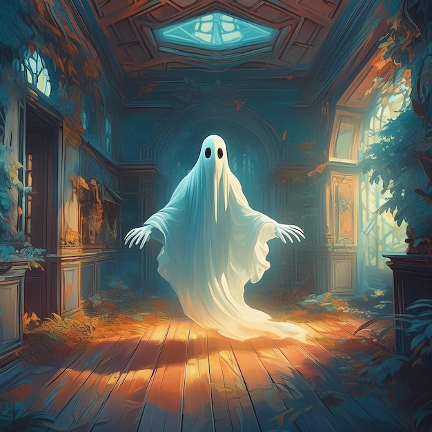 a scary picture of a ghost in a room with a ghost in the background