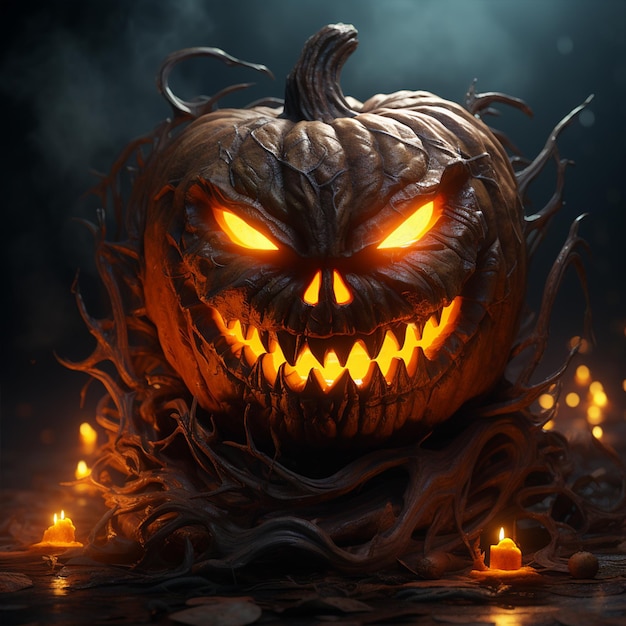 A scary pumpkin lantern with evil grin for Halloween