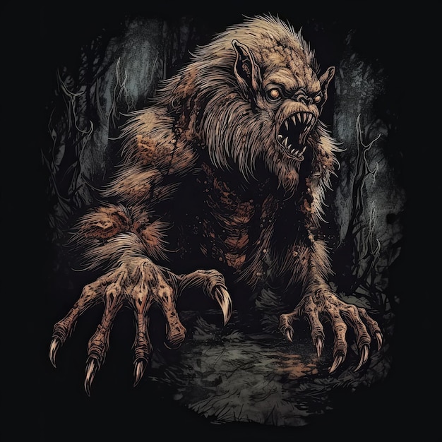 Scary shaggy monster bigfoot Generative AI illustration