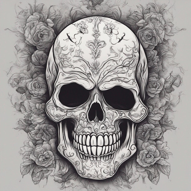 Scary skull drawing illustration for Day of the dead 4k celebration wallpaper