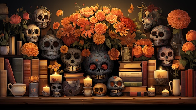 scary skull drawing illustration for day of the dead 4k celebration