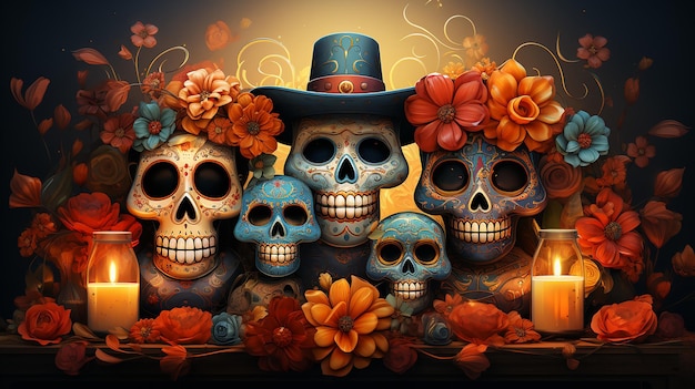 scary skull drawing illustration for day of the dead 4k celebration