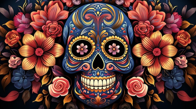 scary skull drawing illustration for day of the dead 4k celebration