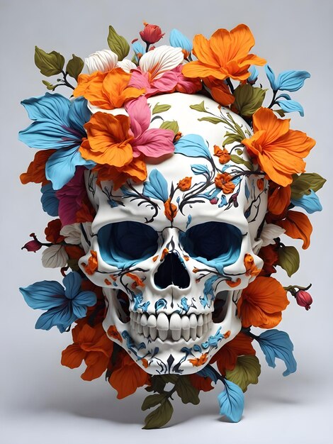 Scary sugar skull vector flower covered for tshirt design